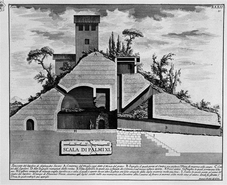 The Roman antiquities, t. 2, Plate XXXII. Plan and external view of the tomb of Alexander Severus located outside Porta S. John about a mile from the aqueducts., 1756 - 皮拉奈奇