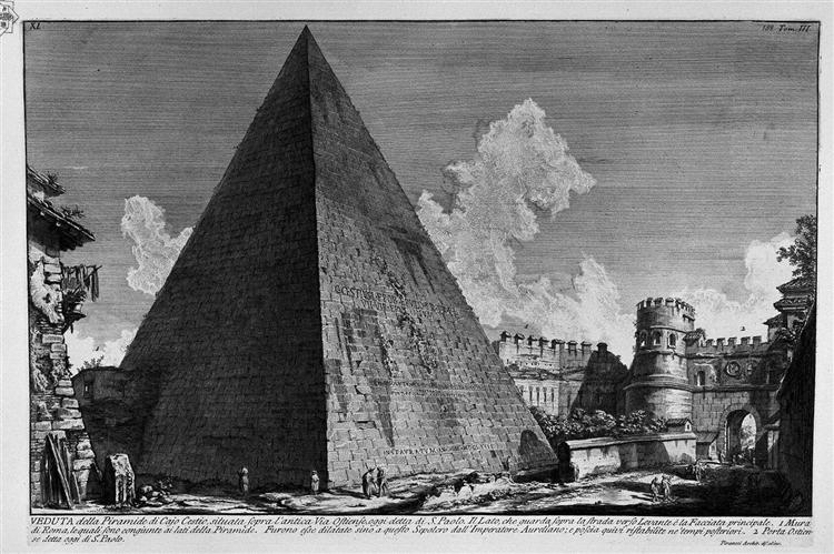 The Roman antiquities, t. 3, Plate XL. View of the Pyramid of Caius Cestius. - Giovanni Battista Piranesi