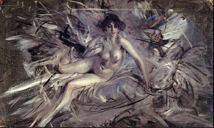 Nude of a young semi-reclining woman - Giovanni Boldini