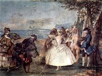 Minuet with Pantaloon and Colombine, from the Room of Carnival Scenes in the Foresteria - Giovanni Domenico Tiepolo