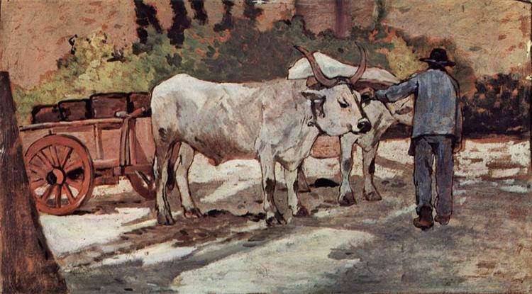 Farmer with ox cart, 1890 - 1900 - Джованни Фаттори