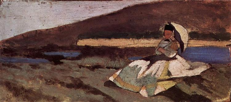 Lady sitting outdoors, 1866 - Giovanni Fattori
