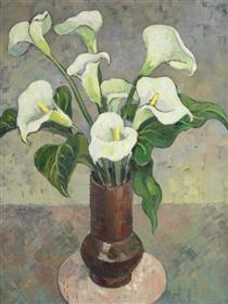 Arum Lilies In A Vase - Gregoire Boonzaier