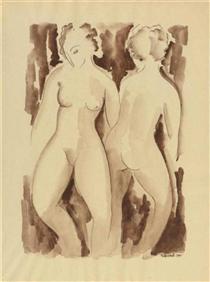 Two female nudes - Gustave Buchet