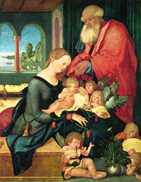 Holy Family in the room with five angels, c.1507 - Hans Baldung
