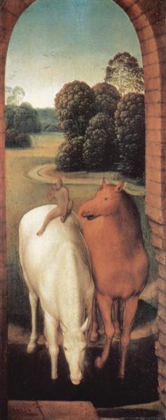 Allegorical representation of two horses and a monkey, 1485 - 1490 - Hans Memling