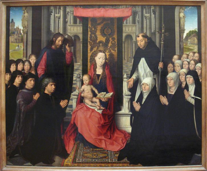 The Virgin and Child with St. James and St. Dominic Presenting the Donors and their Family, known as the Virgin of Jacques Floreins, c.1490 - Ганс Мемлінг