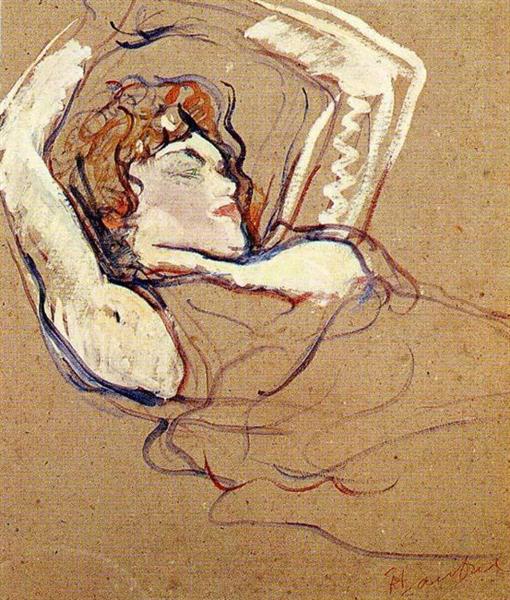Woman Lying on Her Back, Both Arms Raised, c.1894 - 1895 - Анри де Тулуз-Лотрек