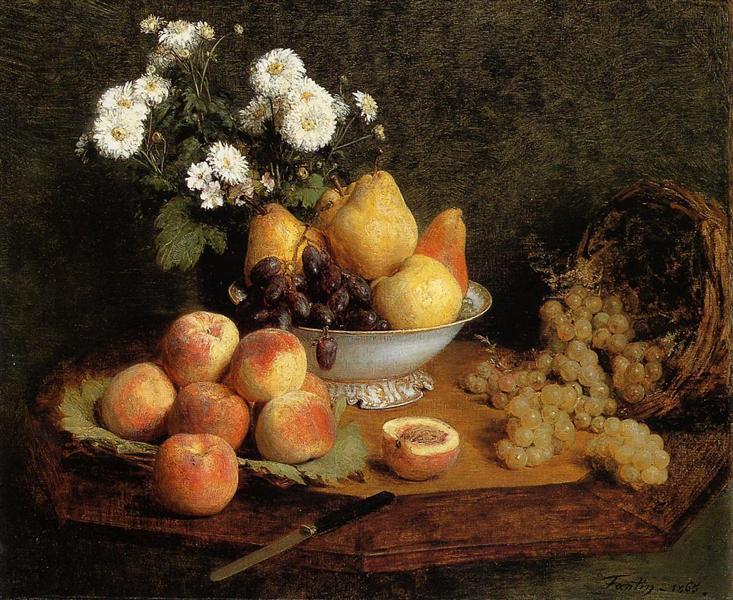Flowers and Fruit on a Table, 1865 - 方丹‧拉圖爾
