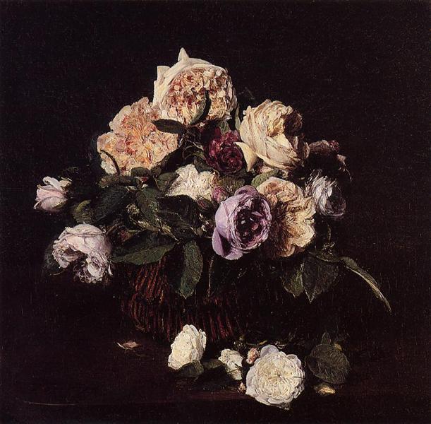Roses in a Basket on a Table, 1876 - 方丹‧拉圖爾