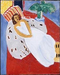 Young Woman in White, Red Background - Henri Matisse