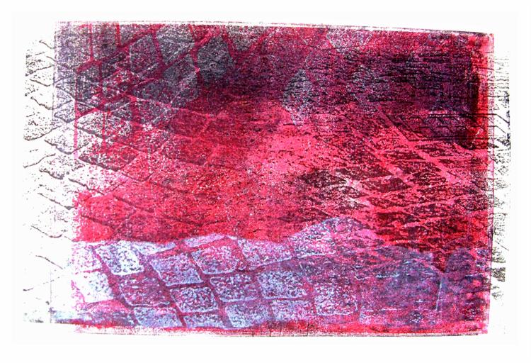 'Pavement - red Cobble-stones & White color' - mono-print art, 2006; artist Hilly van Eerten, 2006 - Hilly van Eerten
