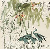 Cranes under Lotus - Huang Yongyu