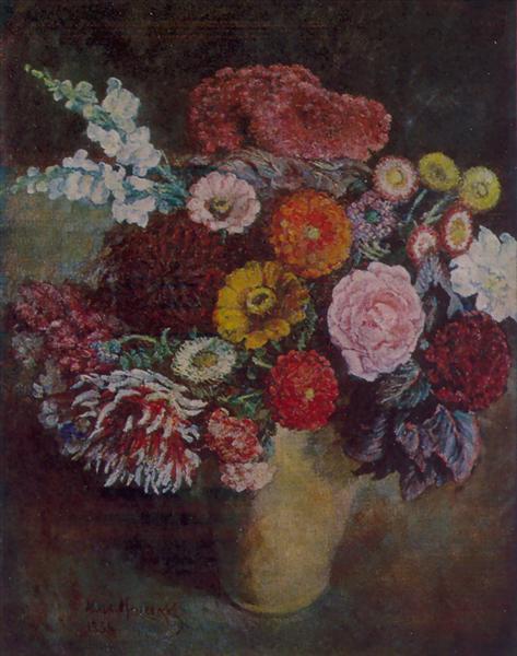 Motley bouquet on a dark background, 1936 - Ilja Iwanowitsch Maschkow