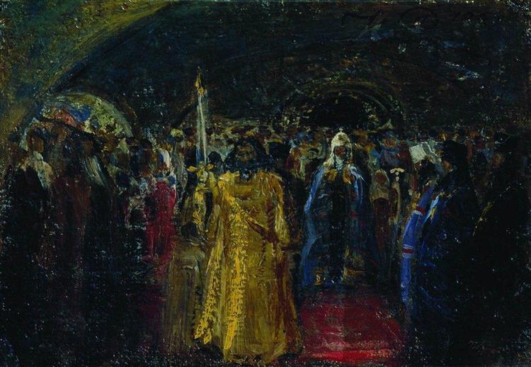 Exit of Patriarch Hermogenes, 1881 - Iliá Repin