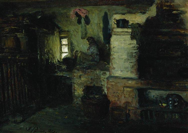 In the hut, 1895 - Ілля Рєпін