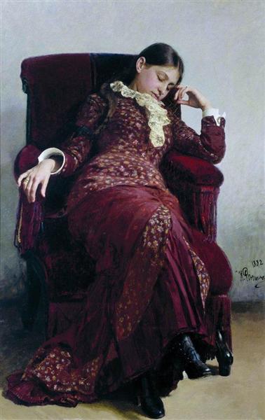 Rest. Portrait of Vera Repina, the Artist' s Wife., 1882 - Ilja Jefimowitsch Repin