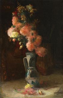 Vase with Roses and Chrysanthemums - Ipolit Strambu