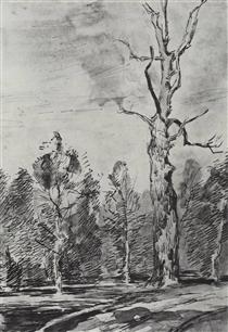 A dry tree by the road - Ісак Левітан