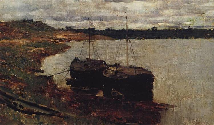 Barges. The Volga., 1889 - Isaak Iljitsch Lewitan