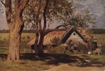 House with broom trees. - Isaak Iljitsch Lewitan