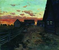 Huts after sunset - Isaac Levitan