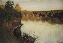 Sunset over a Forest Lake. Study - Isaac Levitan