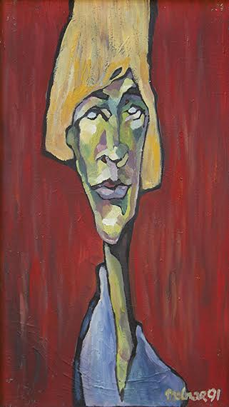 Женский портрет на красном фоне, 1991 - Иштван Молнар