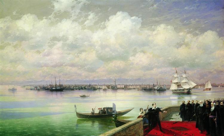 Byron visits the Mkhitarists on the island of St. Lazarus in Venice, 1899 - Iván Aivazovski