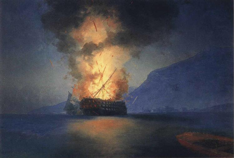 Взрыв корабля, 1900 - Иван Айвазовский