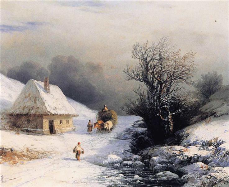 Little Russian Ox Cart in Winter, 1866 - Iván Aivazovski