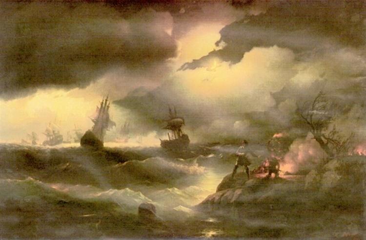 Peter the First to light out a watch fire, 1846 - Ivan Aivazovsky