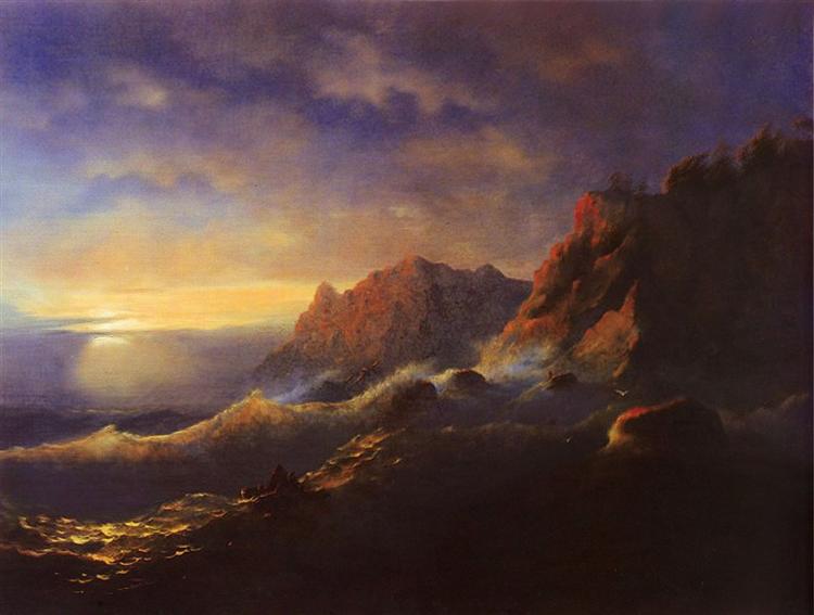 Tempest. Sunset, 1856 - Iwan Konstantinowitsch Aiwasowski