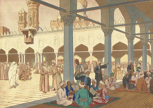 Courtyard of Al-Azhar mosque and university complex in Cairo, 1900 - Iwan Jakowlewitsch Bilibin