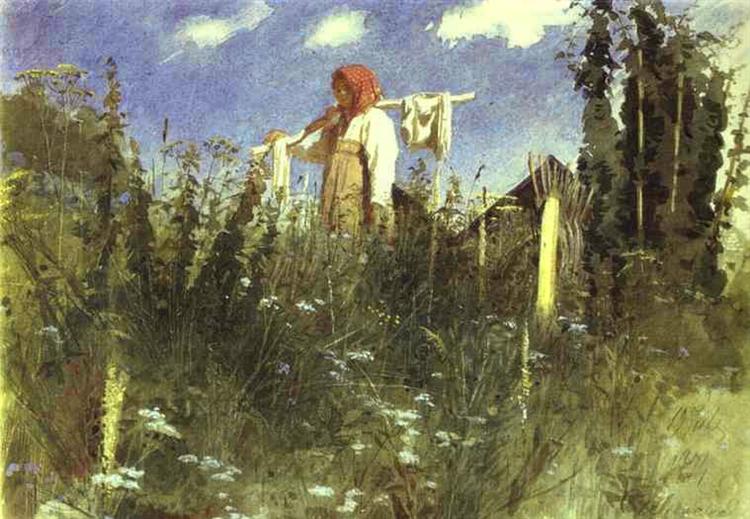 Girl with Washed Linen on the Yoke, 1874 - Иван Крамской