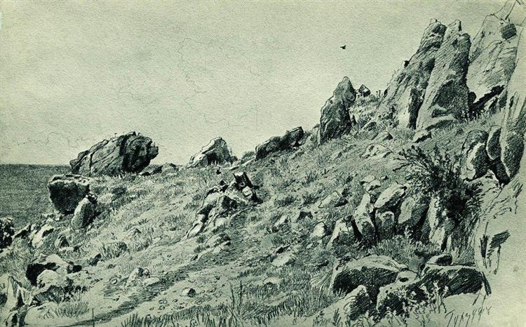 Rocks on the beach. Gursuf, 1879 - 伊凡·伊凡諾維奇·希施金