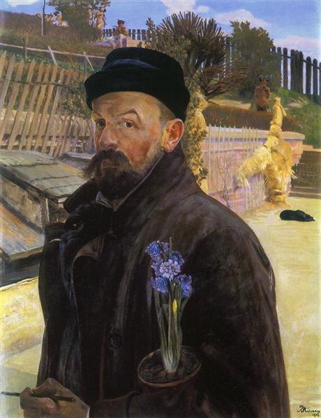 Self-portrait with hyacinth - Jacek Malczewski
