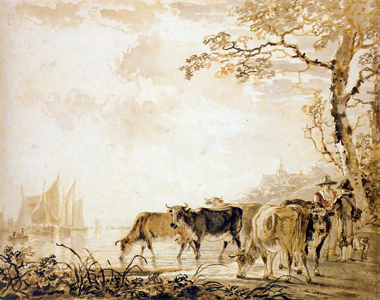 Landscape with cows - Якоб ван Стрий