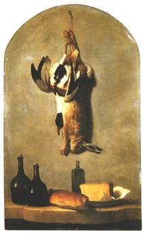 Still Life with Hare, Duck, Loaf of Bread, Cheese and Flasks of Wine - Jean-Baptiste Oudry