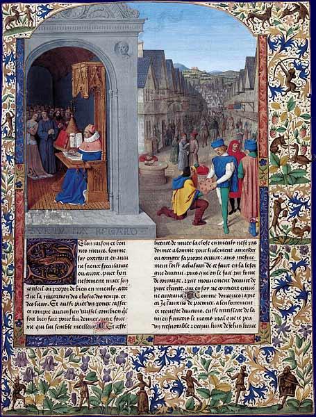 Boccaccio's De Casibus writing. A courier delivering Luvrs to Mainardo dei Cavalcanti Boccaccio - Жан Фуке