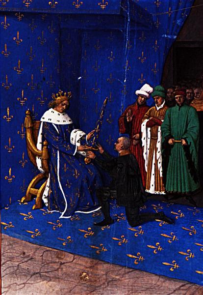 Charles V gives the sword of constable to Bertrand du Guesclin, 1455 - 1460 - Jean Fouquet