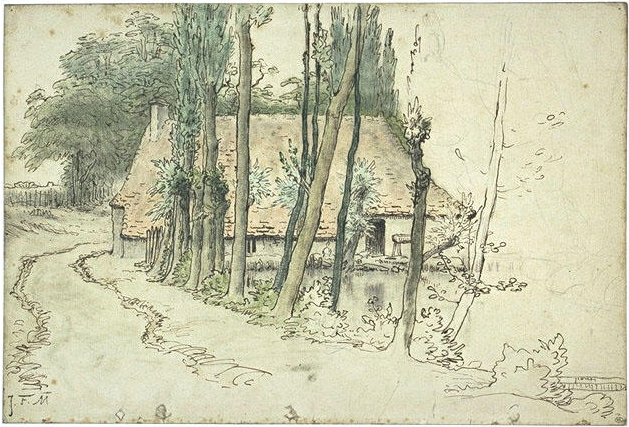 Surroundings of Vichy, house near the water, c.1867 - Jean-Francois Millet