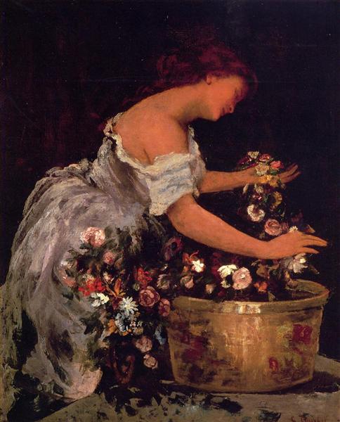 Young Girl Arranging Flowers, 1862 - Жан Жорж Вибер