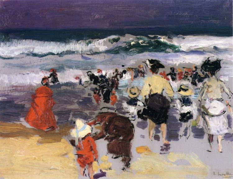 The Beach at Biarritz (sketch), c.1906 - Хоакін Соролья