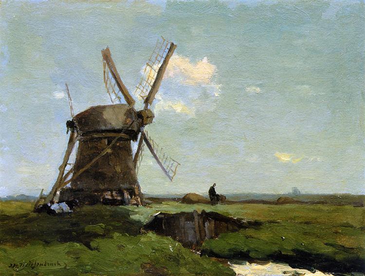 Mill in landscape - Johan Hendrik Weissenbruch