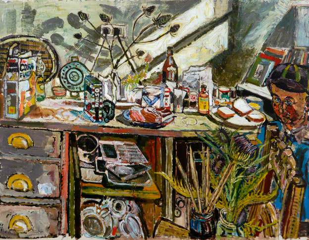 David, in the Kitchen, with Thistle - John Bratby