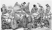 Bikes [Skeletons (calaveras) riding bicycles] - José Guadalupe Posada