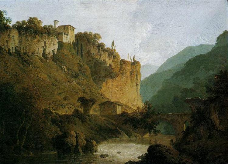Convent of San-Cosimato and Part of the Claudian Aqueduct near Vicovaro in the Roman Campagna, c.1786 - Joseph Wright