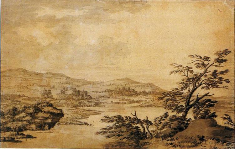 Landscape Study Development from a Blot, c.1770 - Джозеф Райт