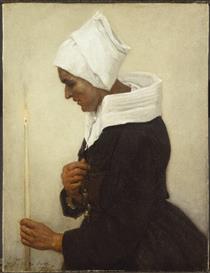 Breton Peasant Woman Holding a Taper - Жюль Бретон